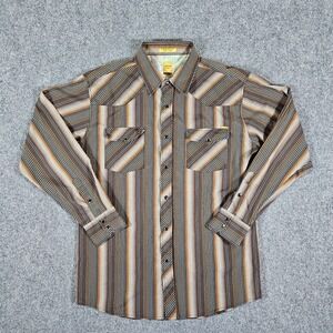 Vintage 90s Corleoni Italy Snap Pearl Snap Striped Button Shirt Brown Men's Sz L